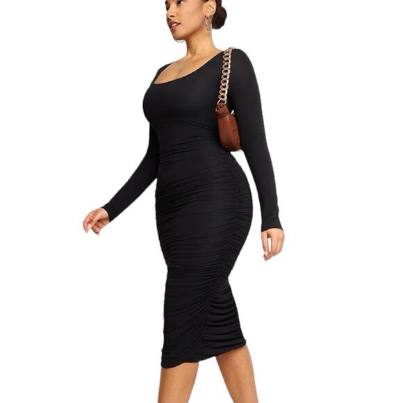 NWT Shapellx Smooth Ruched Shaping Dress black Sz M - Picture 2 of 6